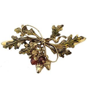 Gold Tone Oak Leaf Articulated Acorn Beads Pin Brooch, M1001